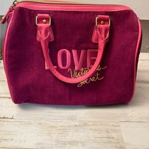Victoria's Secret Pink & Burgundy 'LOVE' Velvet Cosmetic Bag